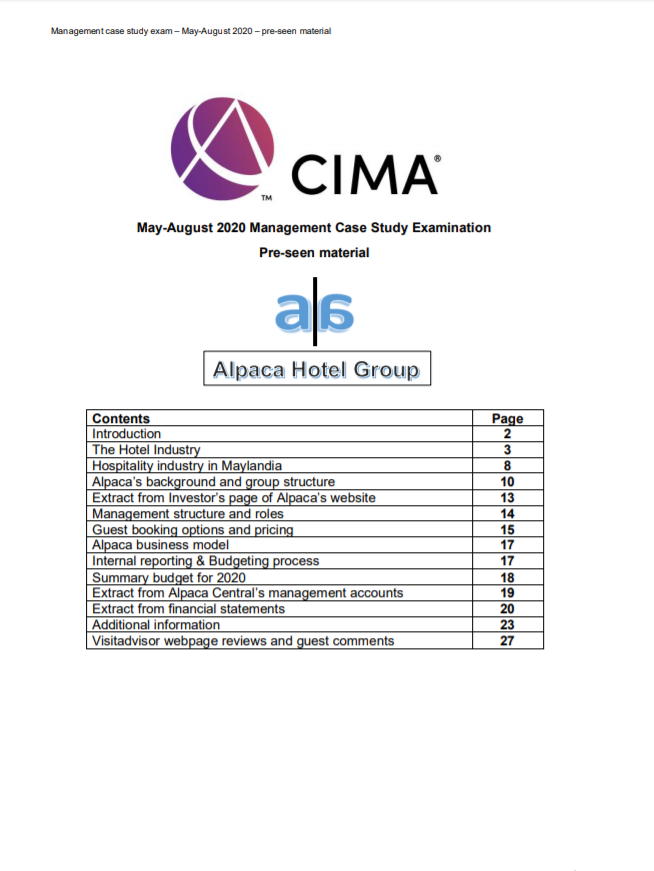 Alpaca Hotel Group – the CIMA May-August MCS
