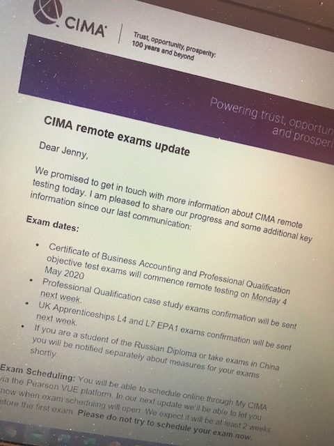 CIMA remote exams update