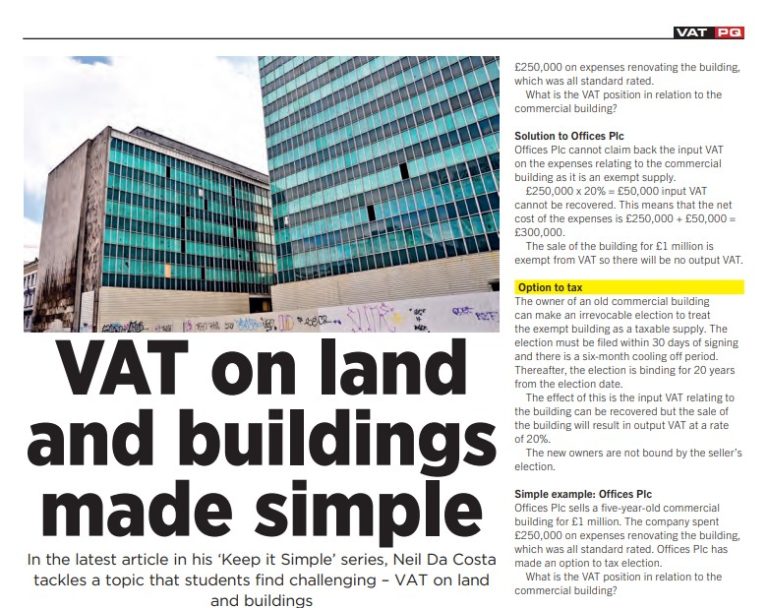 Keeping tax simple – VAT on land & buildings