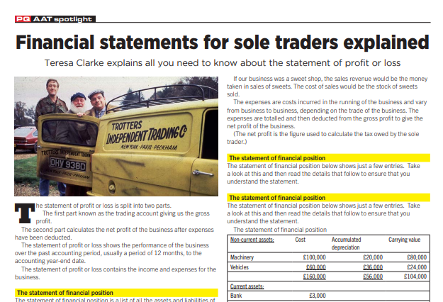 Financial statements for sole traders