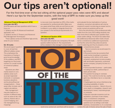 YOUR SEPTEMBER ACCA EXAM TIPS