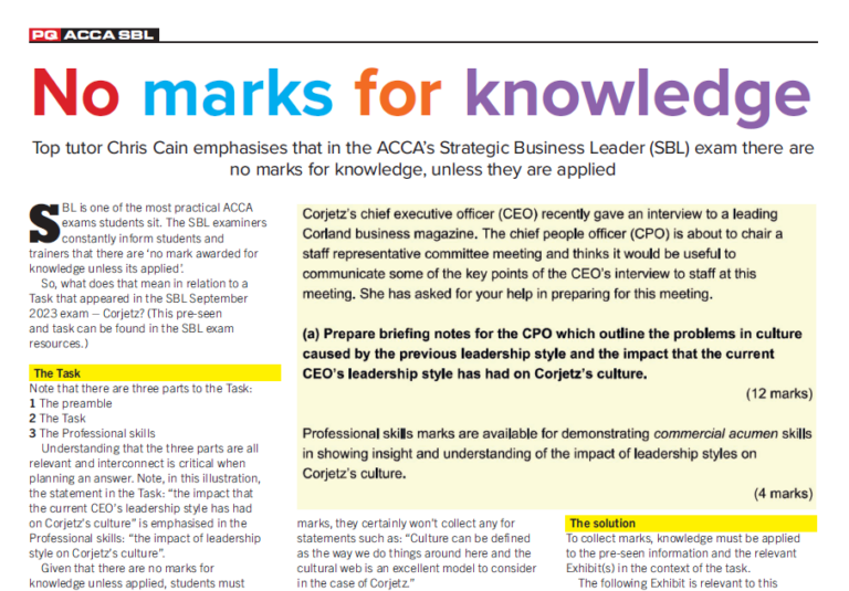 SBL – no marks for knowledge
